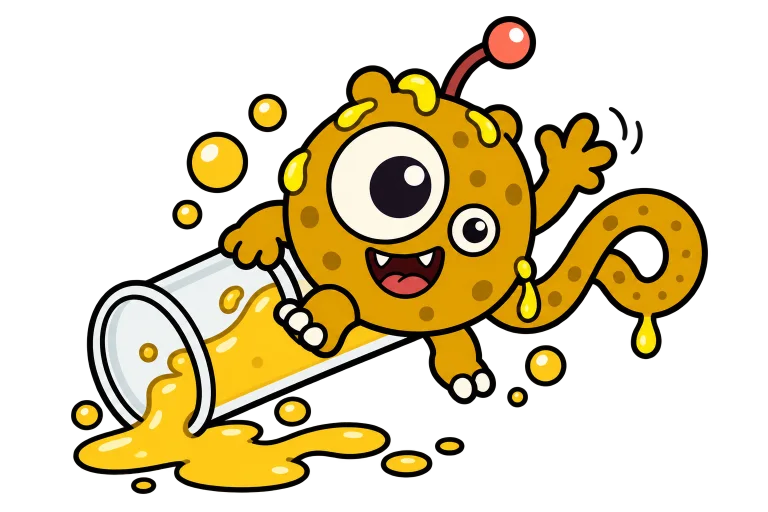The Loop Labs tube monster waves from a test tube full of golden fluid